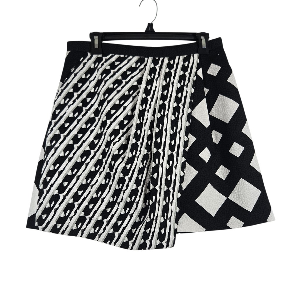Peter Pilotto Target Mini Skirt Womens 10 Black White Geometric Print Flap Front